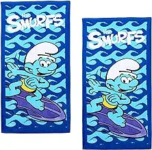 Smurfs Kid's Soft Hand Feel Printed Beach Towel 100% Cotton Bath/Pool/Beach 70x140 cms - Blue (Buy 1 Get Free)