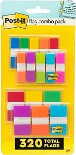 Post-it Flags Assorted Color Combo Pack, 320 Flags Total, 200 2.5 cm Wide Flags and 120.12.7 cm Wide Flags, 4 On-The-Go Dispensers/Pack (683XL1)