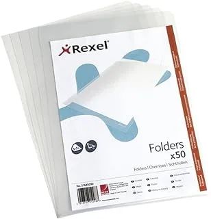 Rexel Nyrex Heavy Duty A4 Document Folder, Glass Clear, Heavy Duty 160mic, Cut Flush, L-Folder, Pack of 50, 21685090