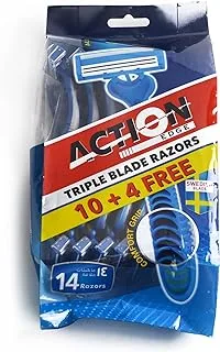 Action Edge Men's Triple Blade Razor with Lubricant Strip Aloe & Vitamin E, 10+4 Razors