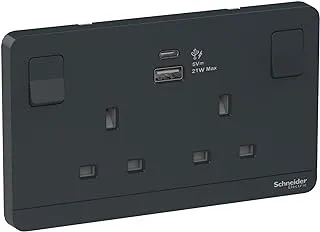 Schneider Electric AvatarOn, 2 Gang, Socket with USB A+C, 13A, Dark Grey, E83T25ACUSB_DG_G12