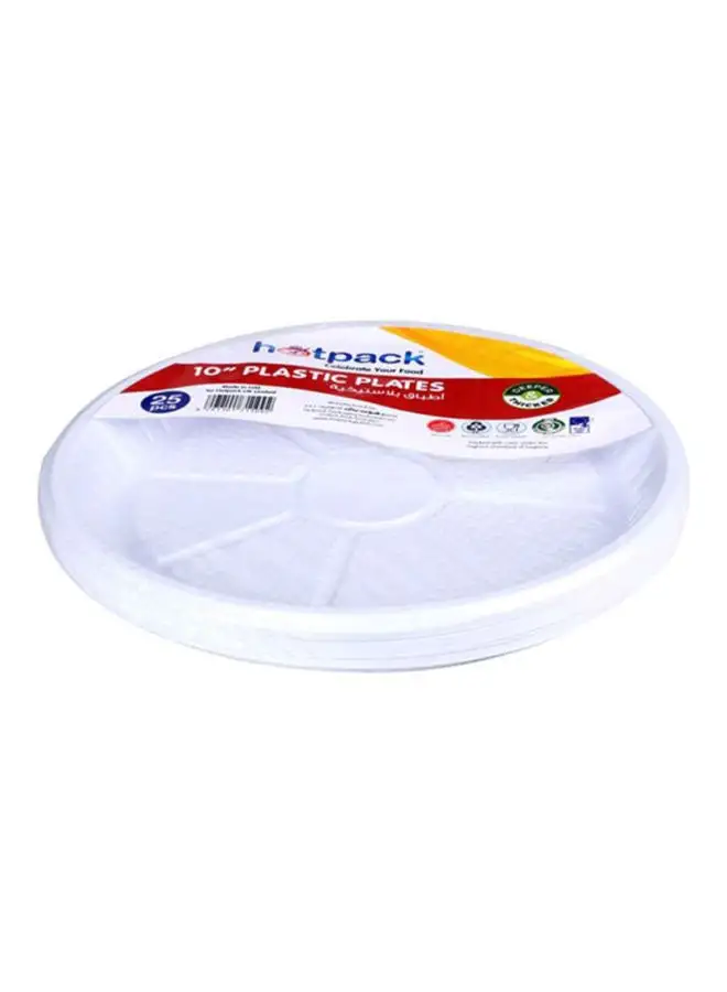 Hotpack 25-Piece Disposable Plastic Plates White 10inch