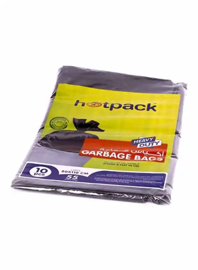 Hotpack 10-Piece Heavy Duty Garbage Bags Large 55 Gallon Black 80x110cm