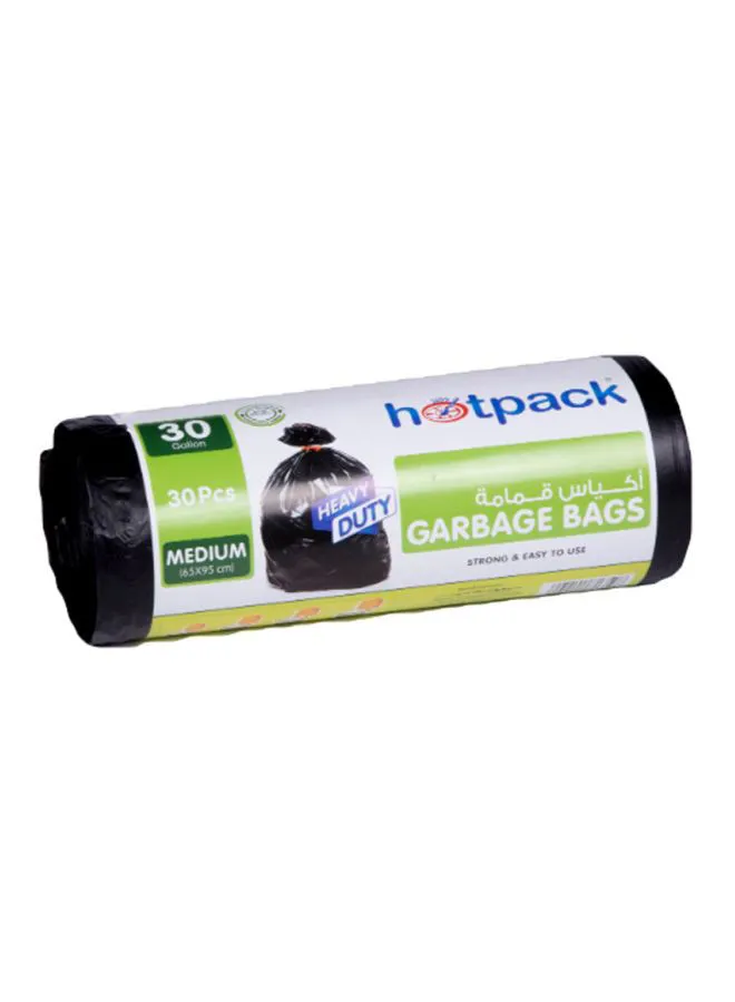 Hotpack 30-Piece Heavy Duty Garbage Bags Roll  Medium 30 Gallon Black 65x95cm