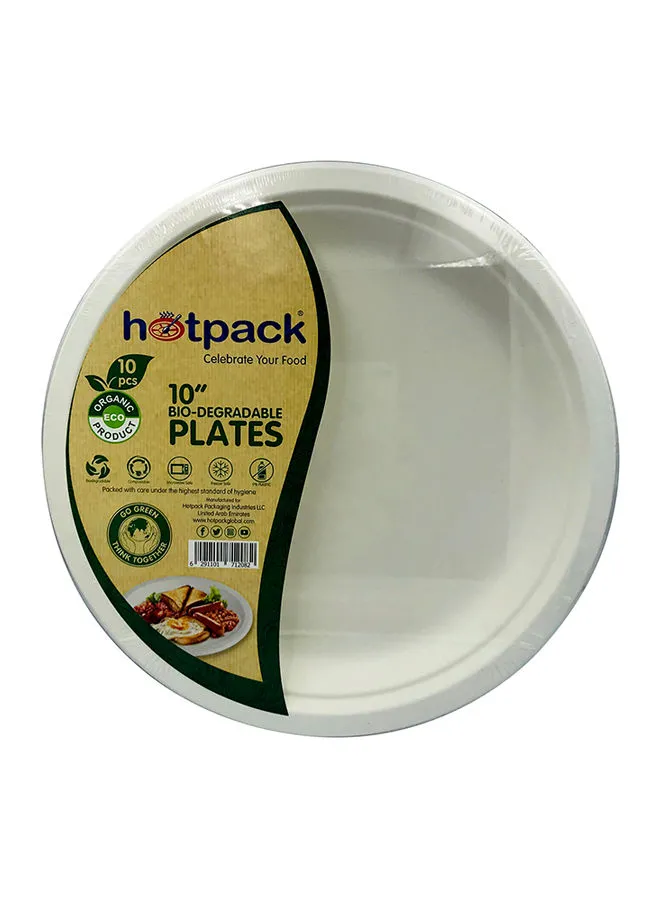 Hotpack 10-Pieces Bio Degradable Pulp Plate White 10x10inch