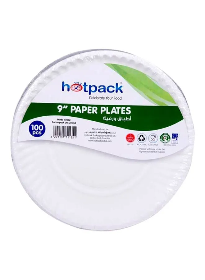 Hotpack 100-Piece Dinnerware Paper Plates White 9inch