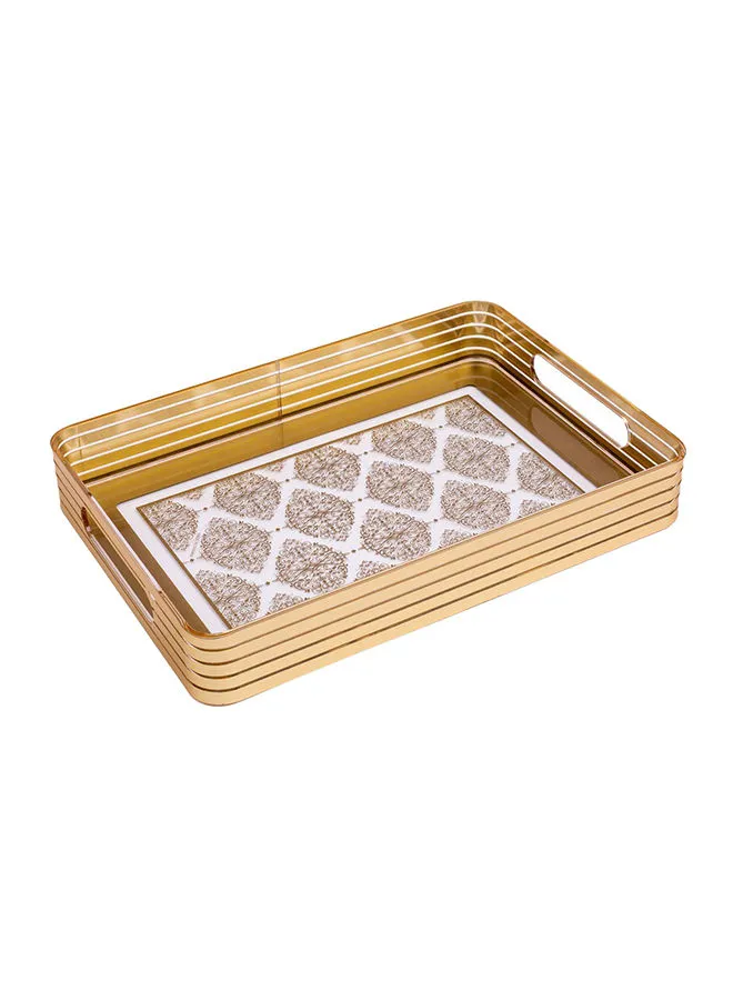 TALIONA Rectangular Tray with Golden Border Gold/White 42.5x24.5x5.5cm