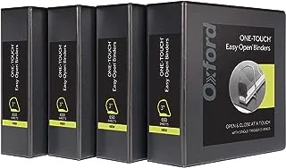 Oxford 3 Ring Binders, 3 Inch ONE-TOUCH Easy Open D Rings, View Binder Covers on 3 Sides, Durable Hinge, Non-Stick, PVC-Free, Black, 4 Pack (79914)