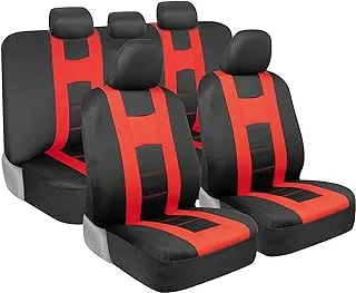 BDK carXS Forza Red Car Seat Covers Full Set, Two-Tone Front Seat Covers with Matching Back Seat Cover for Cars, PolyCloth Protectors with Split Bench Design, Automotive Interior Covers