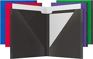 Oxford 2 Pocket Folders, Extra Pocket Fits 11x17 Papers, Sturdy Plastic, Anti-Tear Edges, Letter Size, Black, Red, Blue, Purple, Green, 5 Pack (89119)