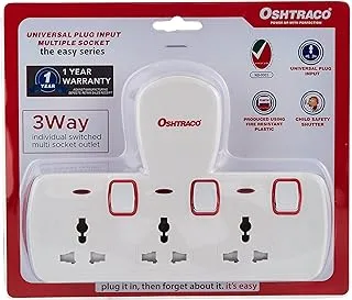 OSHTRACO Multi Plug Extension Socket, 3 Way Electrical Outlet Extender, Wall Charger, Universal Plug Adapter, Charging Station for Home, Office, Kitchen, Individually Switched- ESMA Certified