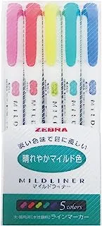 ZEBRA Highlighter Mildliner ، مجموعة 5 ألوان زاهية (WKT7-5C-HC)