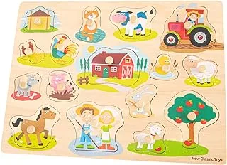 New Classic Toys 10440 Farm Wooden Peg Puzzle (16 Pieces)