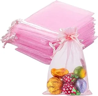 ECVV 100Pcs 2.8'x3.6'(7x9cm) Pink Organza Bags, Wedding Favor Bags with Drawstring, Jewelry Gift Bags Organza Favor Bags for Party, Festival, Christmas Festival Candy Bags