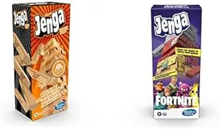 Hasbro Classic Jenga Game With Genuine Hardwood Blocks, Jenga Brand Stacking Tower Game For Kids Ages 6 And Up + Jenga: Fortnite Edition Game, Wooden Block Stacking Tower Game, Ages 8 and Up