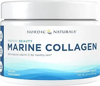 Nordic Naturals Nordic Beauty Marine Collagen Powder with natural Vitamin C for healthy skin. Strawberry flavour 5.3 Oz (150g)