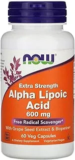 Now Foods Alpha Lipoic Acid 600 mg, Extra Strength with Grape Seed Extract & Bioperine 60 Veg Capsules