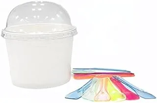 SNH Packing Disposable Paper Ice Cream Cup with Lid and Spoon 25-Pieces, 16 oz Capacity, Brown