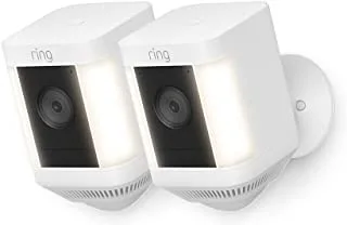 Ring Spotlight Cam Plus Battery من أمازون | كاميرا مراقبة لاسلكية خارجية 1080p HD ، ثنائية الاتجاه ، أضواء LED ، صفارة الإنذار ، بديل لنظام CCTV | 2 كاميرات