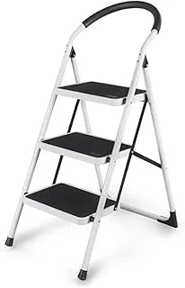 ECVV 3 Step Ladder Folding Step Stool Stepladders with Anti-Slip and Wide Pedal for Home and Kitchen Use Space Saving (WHITE)