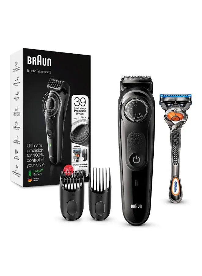 BRAUN Beard Trimmer With Precision Wheel 2 Comb Attachments And Gillette Fusion5 Proglide Razor 13.6 x 5.6 x 25.1cm