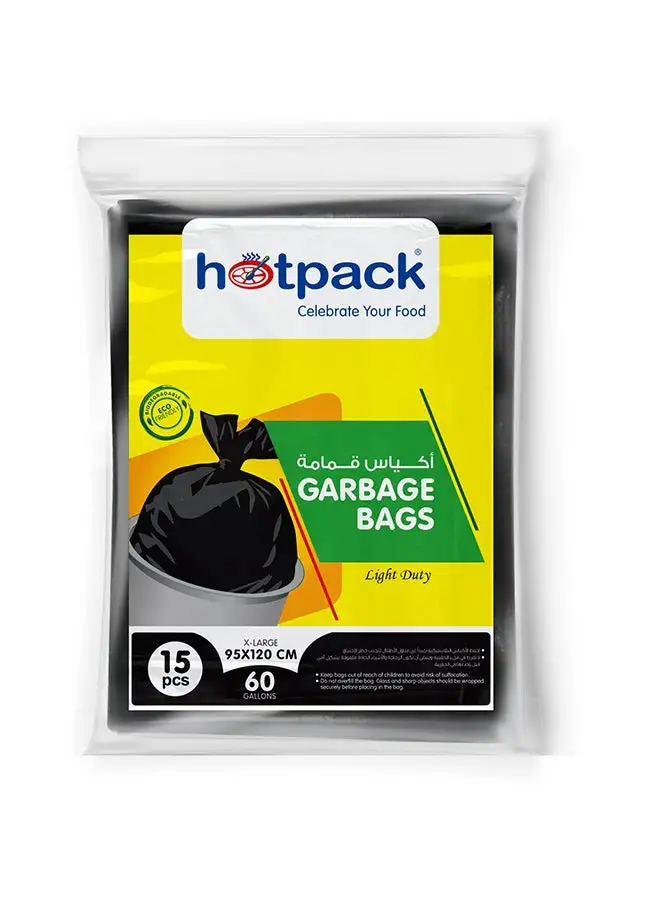 Hotpack 15-Piece Garbage Bags 60 Gallon Black 95x120cm