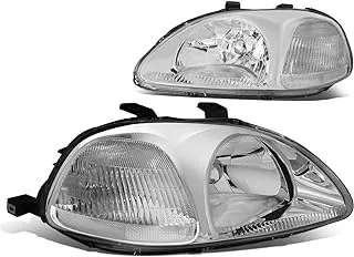 DNA MOTORING HL-OH-HC96-CH-CL1 Chrome Housing Headlights Replacement For 96-98 Civic