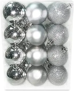 Baubles Shiny Matt Glitter Silver 5cm 24Pcs/PVC Box