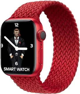 Green Lion Braided Solo Loop Strap Compatible for Apple Watch /1/2/3/4/5/6/7/8/SE | Ergonomic Design Fit & Comfortable Stretchable Replacement Wrist Band (42/44/45mm, Red)