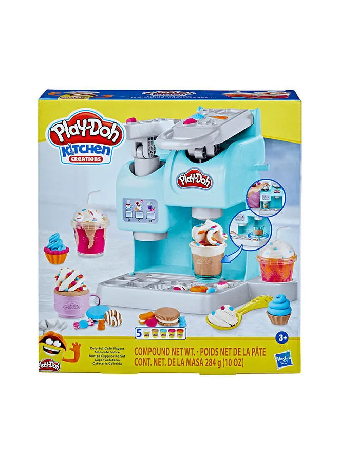 Play-Doh Kitchen Creations Colorful Cafe Playset with 5 Modeling Compound Colors, Play Food Coffee Toy for Kids 3 Years and Up, Non-Toxic