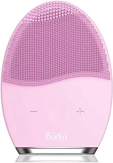 Borim - waterproof silicone facial cleansing brush, for all skin types - pink (rechargeable)