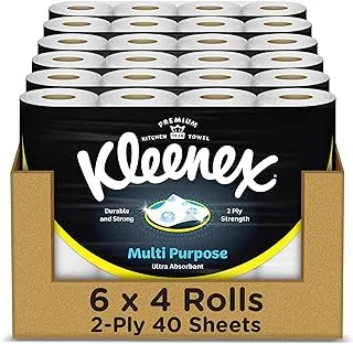 Kleenex Multi Purpose Kitchen Tissue Paper Towel, 2 PLY, 24 Rolls x 40 Sheets, Absorbent Towels for all Surfaces