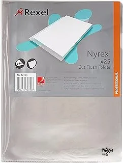 Rexel Nyrex Premium A4 Document Folder, Clear Embossed, 100mic, Cut Flush, L-Folder, Pack of 25, 12153