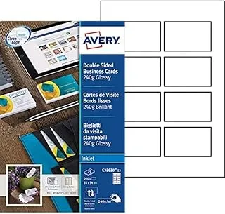 Avery C32028-25 Printable Double-Sided Glossy Business Cards, 8 Cards Per A4 Sheet