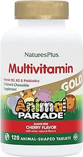 Nature'S PlUS، Source of Life Animal Parade Gold ، مكمل غذائي متعدد الفيتامينات والمعادن للأطفال قابل للمضغ ، نكهة الكرز الطبيعية ، 120 قرصًا على شكل حيوانات