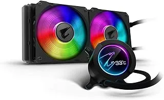 Gigabyte Aorus rgb aio liquid cooler 280, 280mm radiator, dual 140mm windforce pwm fans, customizable full color lcd display, advanced rgb lighting and control, intel 115x/2066, amd am4, tr4