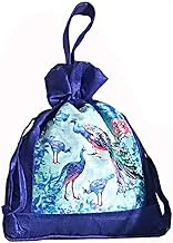 Swayam Faux Silk Draw String Closure Bag, Dark Blue, Gut09