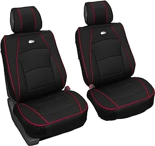 FH Group Automotive Seat Cushions Black Red Trim Universal Fit Ultra Comfort Leatherette Front Set Fits Most Cars, Suvs, And Trucks, Airbag Compatible Pu205Blackredtrim102