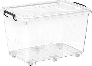 Cosmoplast 132L Clear Plastic Storage Box With Wheels & Lockable Lid, Transparent