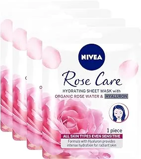 NIVEA Rose Care Hydrating Face Sheet Mask, Organic Rose Water, All Skin Types, 3+1 Free