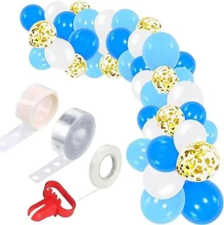 PARTY TIME - Set of 114 Balloons Arch Garland for Birthday, Wedding, Christening and Themed Party Decorations (White, Dark Blue, Light Blue & Gold Confetti Balloons)