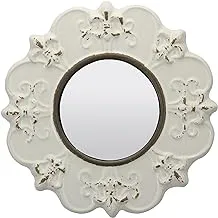 Stonebriar White Round Antique Ceramic Wall Mirror, Vintage Home Décor For Living Room, Kitchen, Bedroom, Or Hallway, French Country Decor