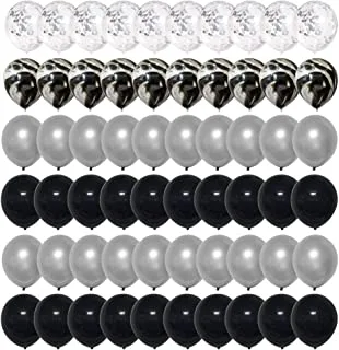 Mayen 60 Pcs 12 Inch Black and Silver Latex Balloons Set, Silver Confetti and Black Agate Marble Balloons for Birthday Party Decoration Wedding Baby Shower Graduation Bachelorette Balloon Garland Arch