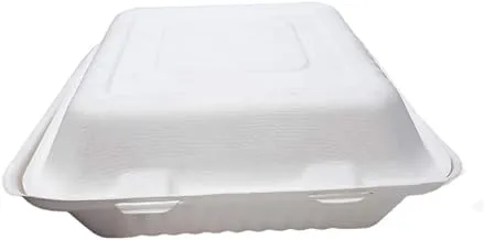 ECO Friendly Bagasse Container With Hinged Lid 6 x 9 Disposable Eco Togo Food Microwavable Container Boxes - Restaurant Carryout Lunch Meal Takeout Storage Food Service - 50 Pieces.