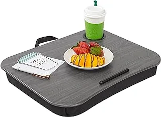 LAPGEAR Cup Holder Lap Desk with Device Ledge - Gray Woodgrain - Fits up to 14 Inch Laptops - Style No. 46325