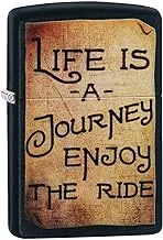 Zippo Classic Lighter 218 Ci412260 Life Is A Journey Enjoy The Ride wtih Parchment Paper Design | Windproof | High Polish Chrome Metal | Black, One Size