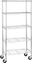 Amazon Basics 5-Shelf Adjustable, Heavy Duty Storage Shelving Unit on 10.16 cm Wheel Casters, Metal Organizer Wire Rack, Chrome, 91.4 x 35.5 x 164.4 cm