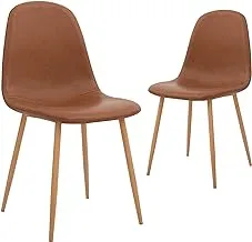 MAHMAYI OFFICE FURNITURE HYDC001 Set of 2 Washable PU Cushion Seat Back Dining Chairs in Elegant Brown - Stylish and Comfortable Seating for Home Dining Spaces