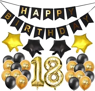 PARTY TIME - Black, Gold Latex Foil Balloons Party Supplies for Birthday Decoration With Black Happy Birthday Banner Party Decoration