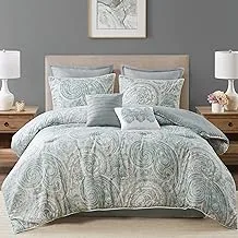 Comfort Spaces Cozy Comforter Set-Modern Classic Design All Season Down Alternative Bedding, Matching Shams, Bedskirt, Decorative Pillows, Queen(90